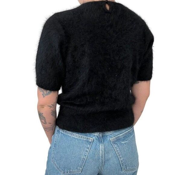 Vintage Womens Rosamela Black Angora Blend Fluffy Soft Short Sleeve Sweater Sz M - Picture 5 of 8